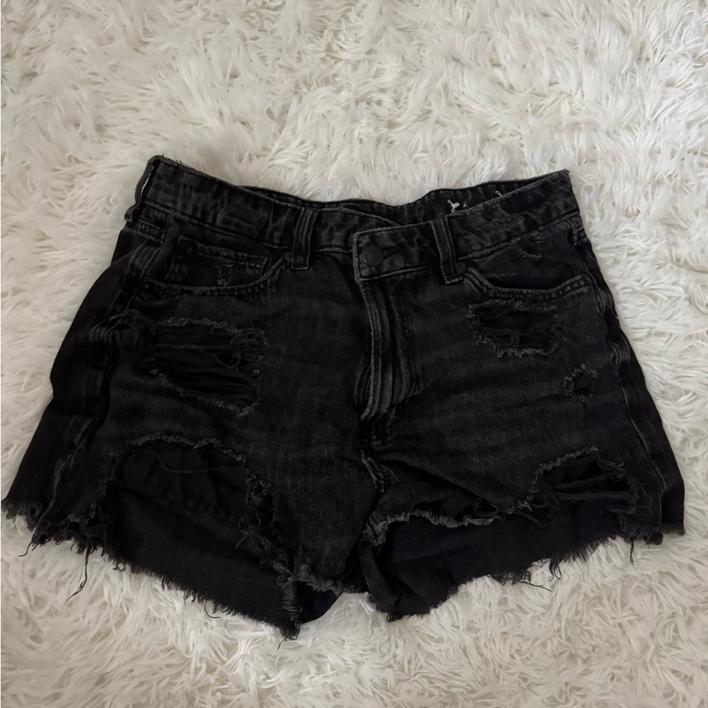 Women's Black Distressed Denim Shorts